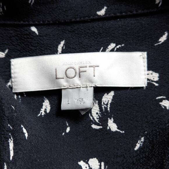 LOFT Women’s Dress Modern Classic Relaxed Minimalist Black Print Piped Trim L - Picture 11 of 11